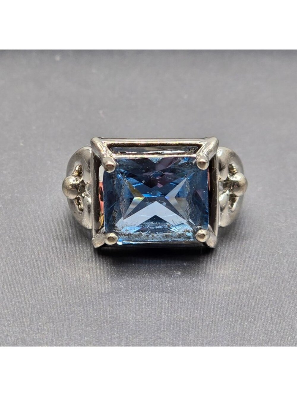Vintage Sterling Silver Blue Topaz Ring Size 6 Emerald Cut Statement Piece Signe - Picture 14 of 14